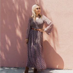 Molly Bracken Pink Floral Long Sleeve Smocked Dress